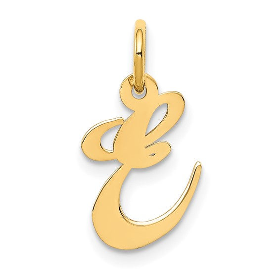 14kt Yellow Gold Small Fancy Script Letter E Initial Charm