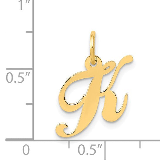 14KT Yellow Gold Small Fancy Script Letter K Initial Charm