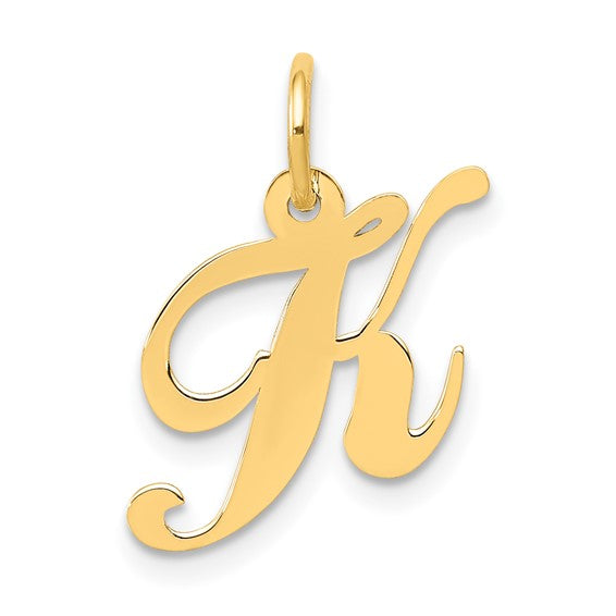 14KT Yellow Gold Small Fancy Script Letter K Initial Charm