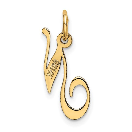 14KT Yellow Gold Small Fancy Script Letter N Initial Charm