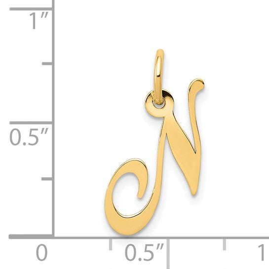 14KT Yellow Gold Small Fancy Script Letter N Initial Charm