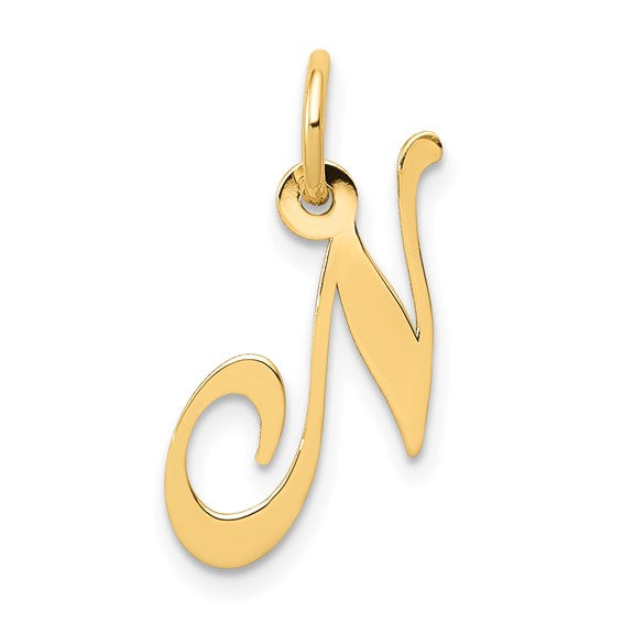 14KT Yellow Gold Small Fancy Script Letter N Initial Charm