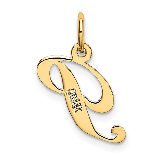 14KT Yellow Gold Small Fancy Script Letter P Initial Charm