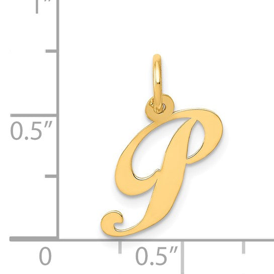 14KT Yellow Gold Small Fancy Script Letter P Initial Charm