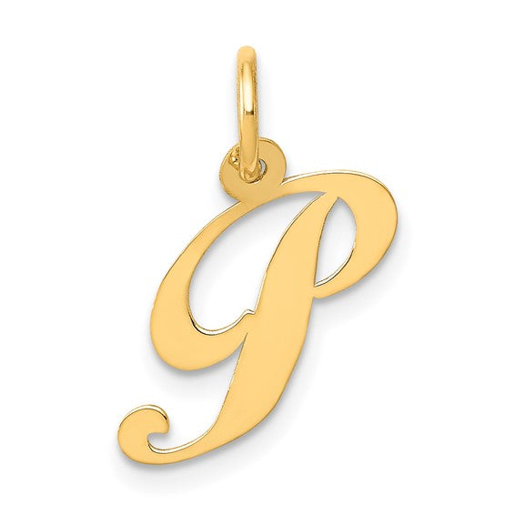 14KT Yellow Gold Small Fancy Script Letter P Initial Charm