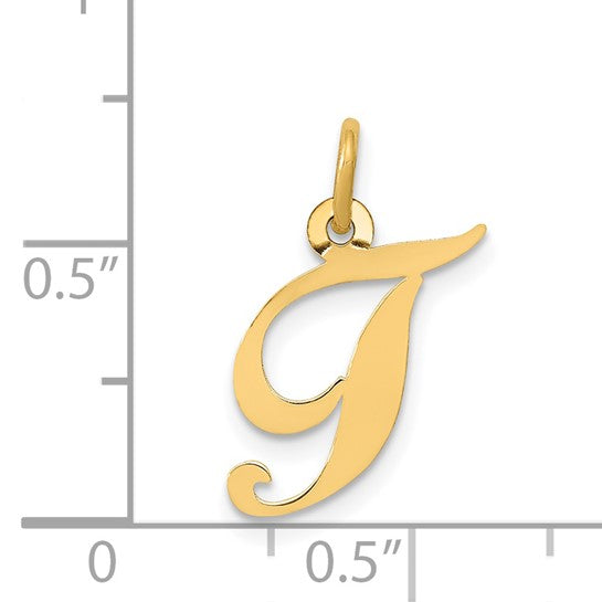 14KT Yellow Gold Small Fancy Script Letter T Initial Charm