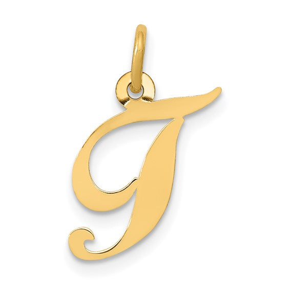 14KT Yellow Gold Small Fancy Script Letter T Initial Charm
