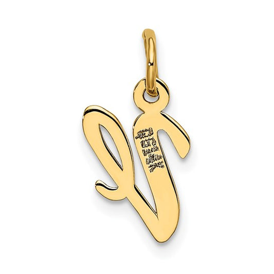 14kt Yellow Gold Small Script Letter V Initial Charm