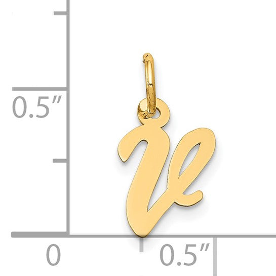 14kt Yellow Gold Small Script Letter V Initial Charm