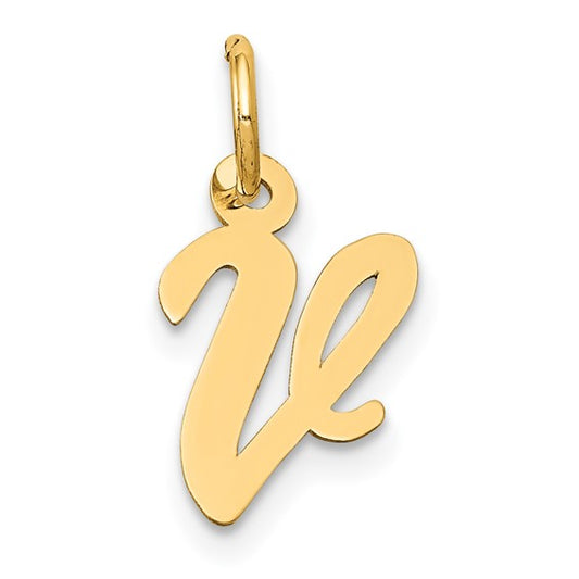 14kt Yellow Gold Small Script Letter V Initial Charm
