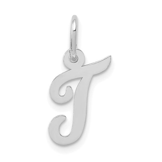 14kt White Gold Small Script Letter T Initial Charm