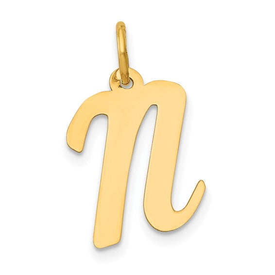 14kt Yellow Gold Medium Script Letter N Initial Charm