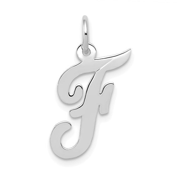 14kt White Gold Medium Script Letter F Initial Charm