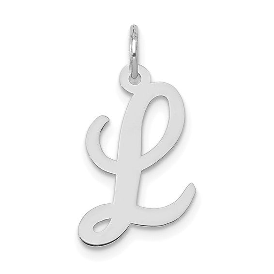 14kt White Gold Medium Script Letter L Initial Charm