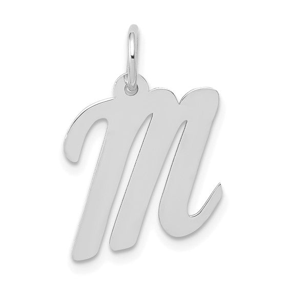 14kt White Gold Medium Script Letter M Initial Charm