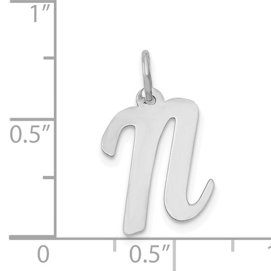 14kt White Gold Medium Script Letter N Initial Charm