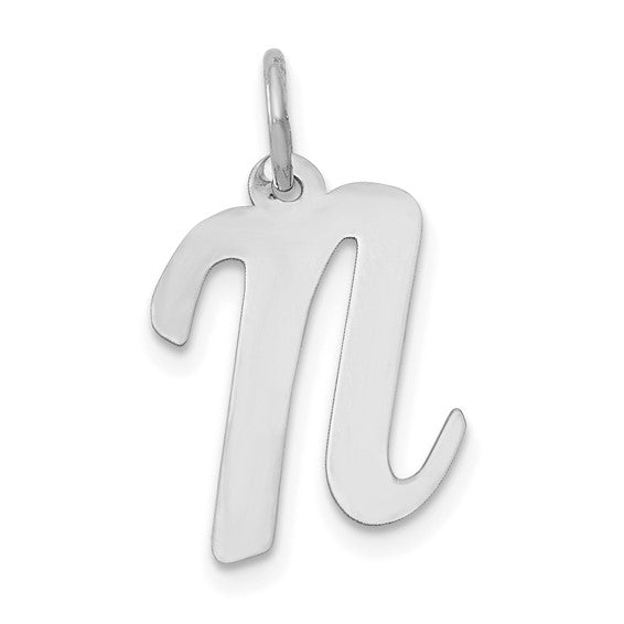 14kt White Gold Medium Script Letter N Initial Charm