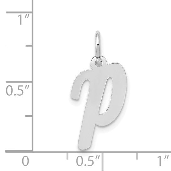 14kt White Gold Medium Script Letter P Initial Charm