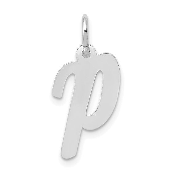 14kt White Gold Medium Script Letter P Initial Charm