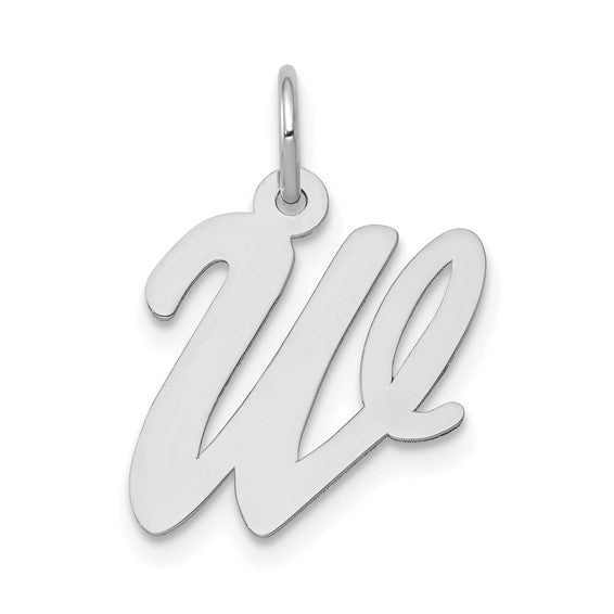 14kt White Gold Medium Script Letter W Initial Charm