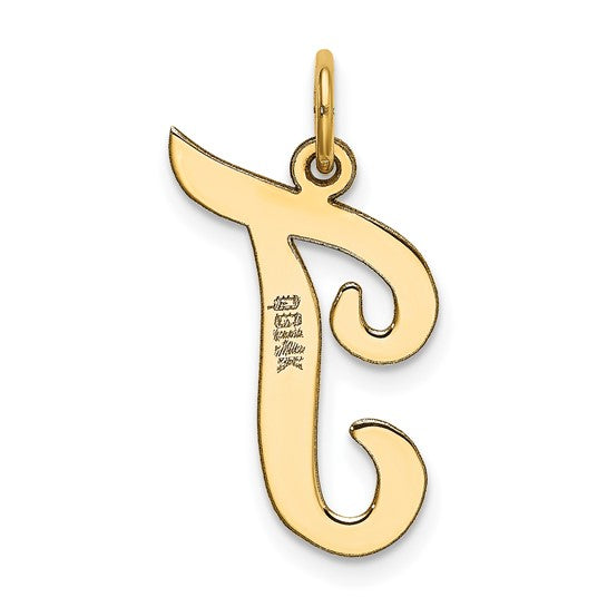 14kt Yellow Gold Large Script Letter T Initial Charm