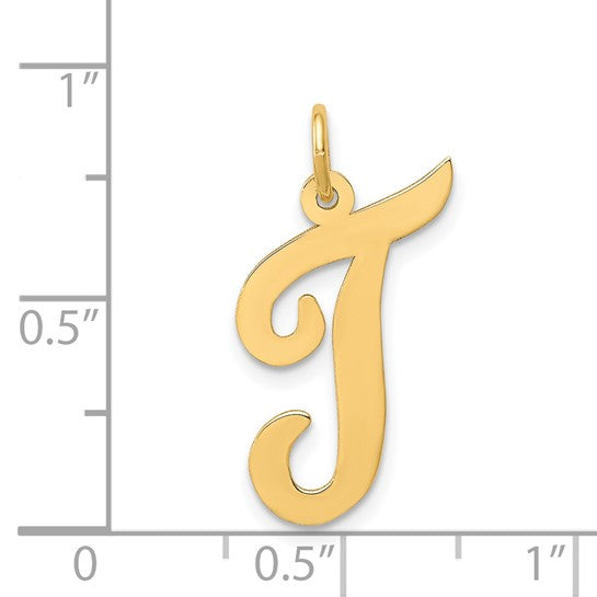 14kt Yellow Gold Large Script Letter T Initial Charm