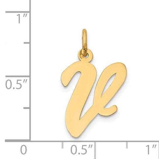 14kt Yellow Gold Large Script Letter V Initial Charm