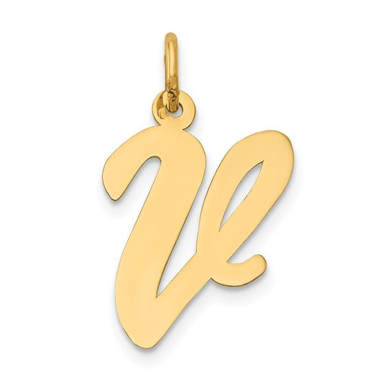 14kt Yellow Gold Large Script Letter V Initial Charm