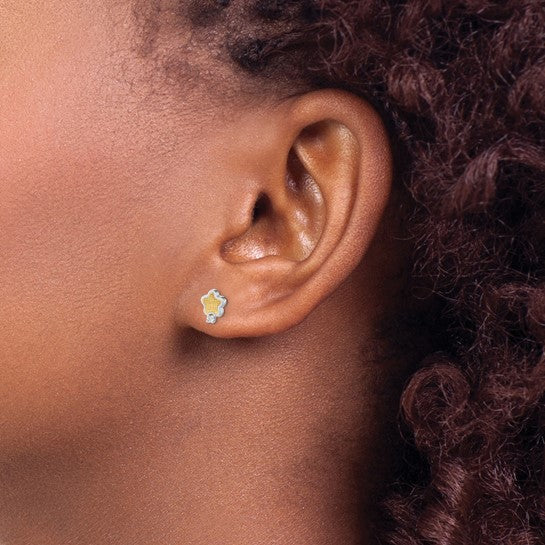 14KT White Rhodium Textured Gold CZ Star Post Earrings