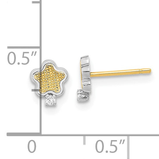 14KT White Rhodium Textured Gold CZ Star Post Earrings