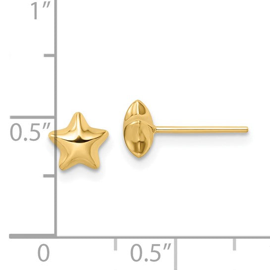 14kt Yellow Gold Polished Small Puffed Star Post Earrings