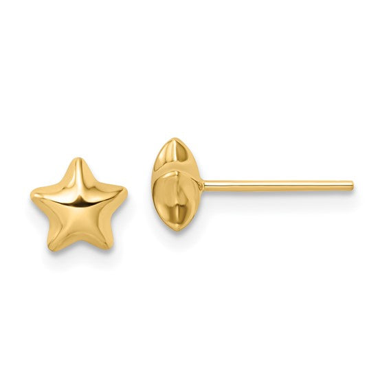 14kt Yellow Gold Polished Small Puffed Star Post Earrings