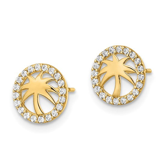 14kt Yellow Gold CZ Palm Tree Post Earrings