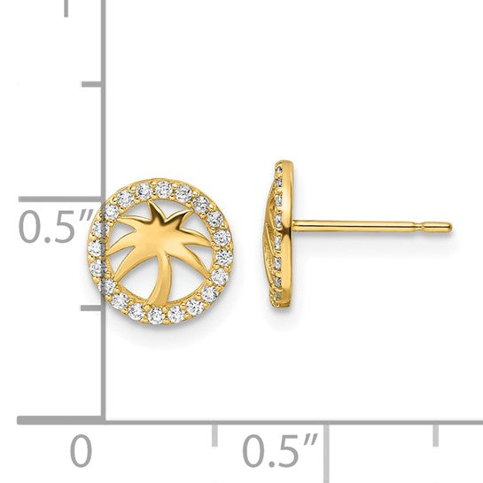 14kt Yellow Gold CZ Palm Tree Post Earrings