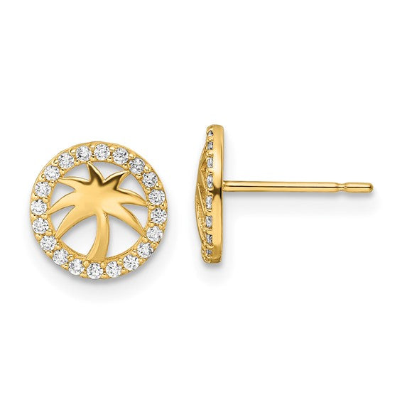 14kt Yellow Gold CZ Palm Tree Post Earrings