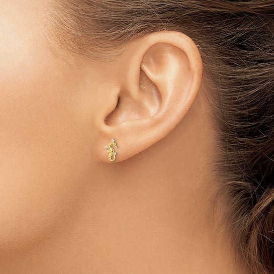 14kt Yellow Gold Polished CZ Seahorse Post Earrings