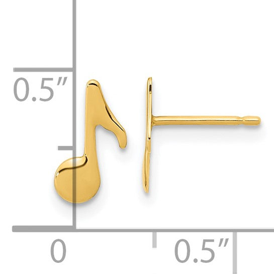 14KT Yellow Gold Polished Music Note Post Earrings