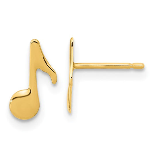 14KT Yellow Gold Polished Music Note Post Earrings
