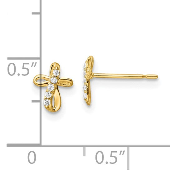14kt Yellow Gold CZ Cross Post Earrings