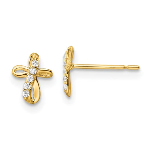 14kt Yellow Gold CZ Cross Post Earrings