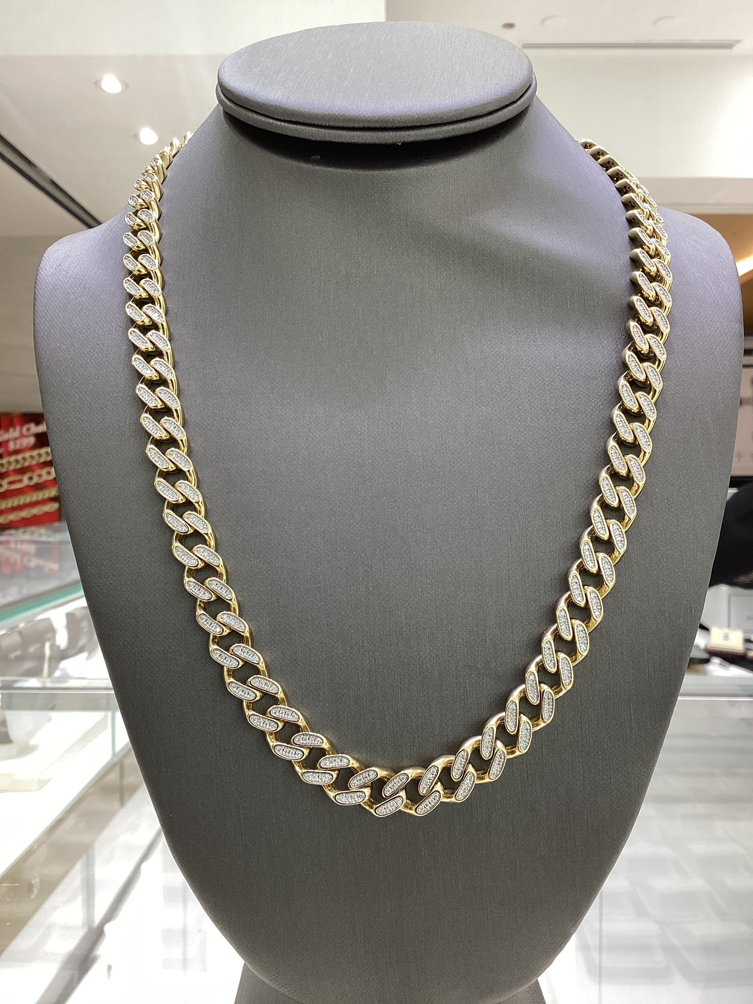 10KT YELLOW GOLD 3.75 CTW DIAMOND CUBAN NECKLACE