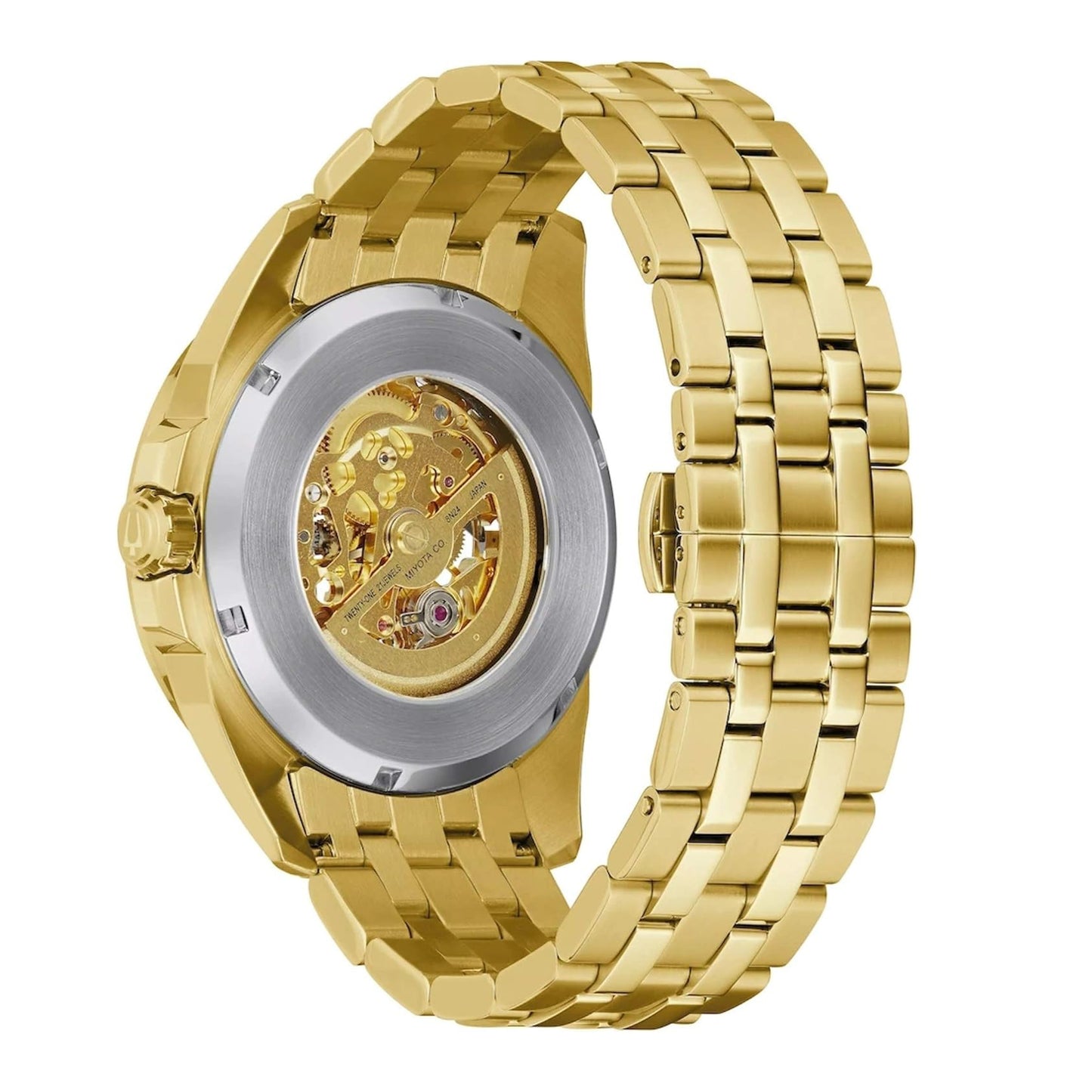 Men's Bulova Sutton Automatic Gold-Tone Watch with Gold-Tone Skeleton Dial (Model: 97A162)