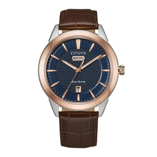 Men's Citizen Eco-Drive Brown Leather Strap Watch | 40mm | AW0096-06L