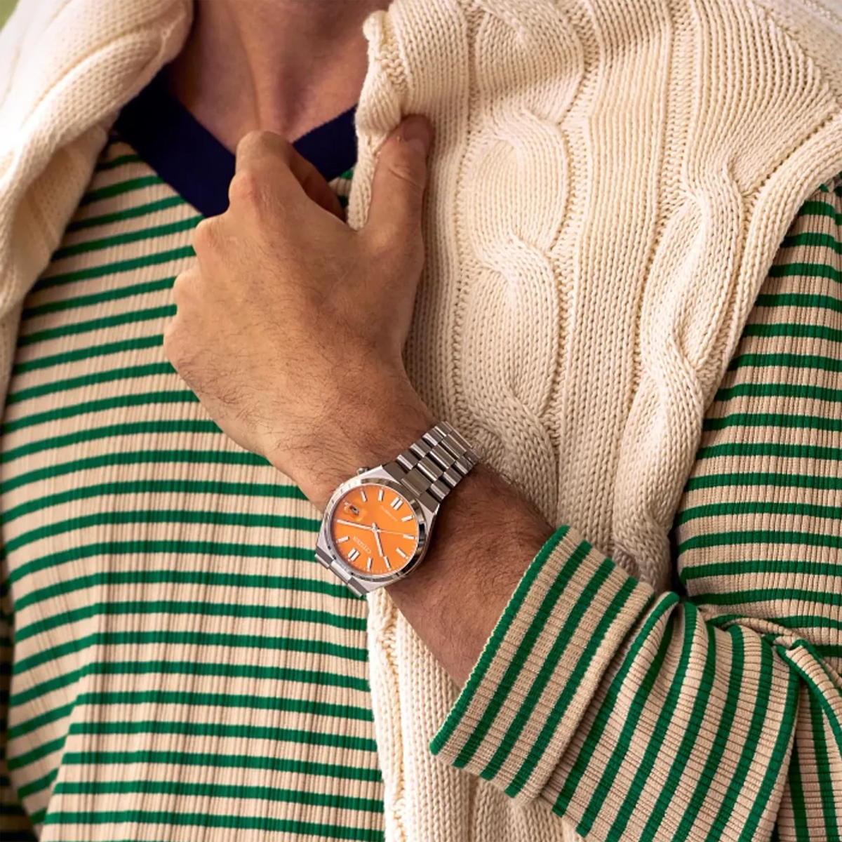 TSUYOSA Orange Dial Stainless Steel Bracelet NJ0151-53Z