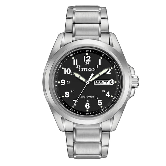 Citizen AW0050-82E Garrison – Men’s Eco-Drive Stainless Steel Field Watch Black Dial Day-Date
