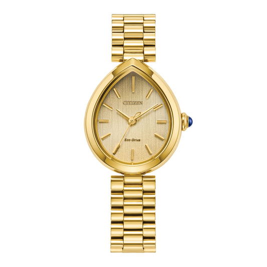 Ladies’ Citizen Eco-Drive® Rainell Gold-Tone IP Analog Watch with Gold-Tone Dial (Model: EM1202-50P)
