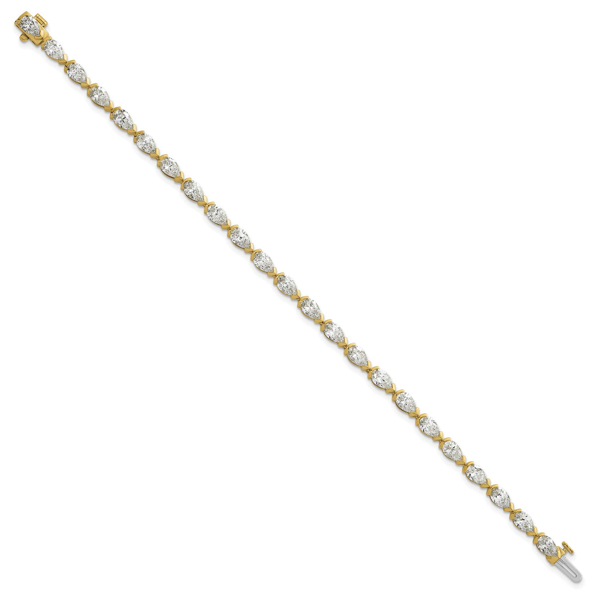 14k Yellow Gold 7.81 CT Pear Shape Lab Grown Diamond VS Clarity, Half Bezel Set Tennis Bracelet