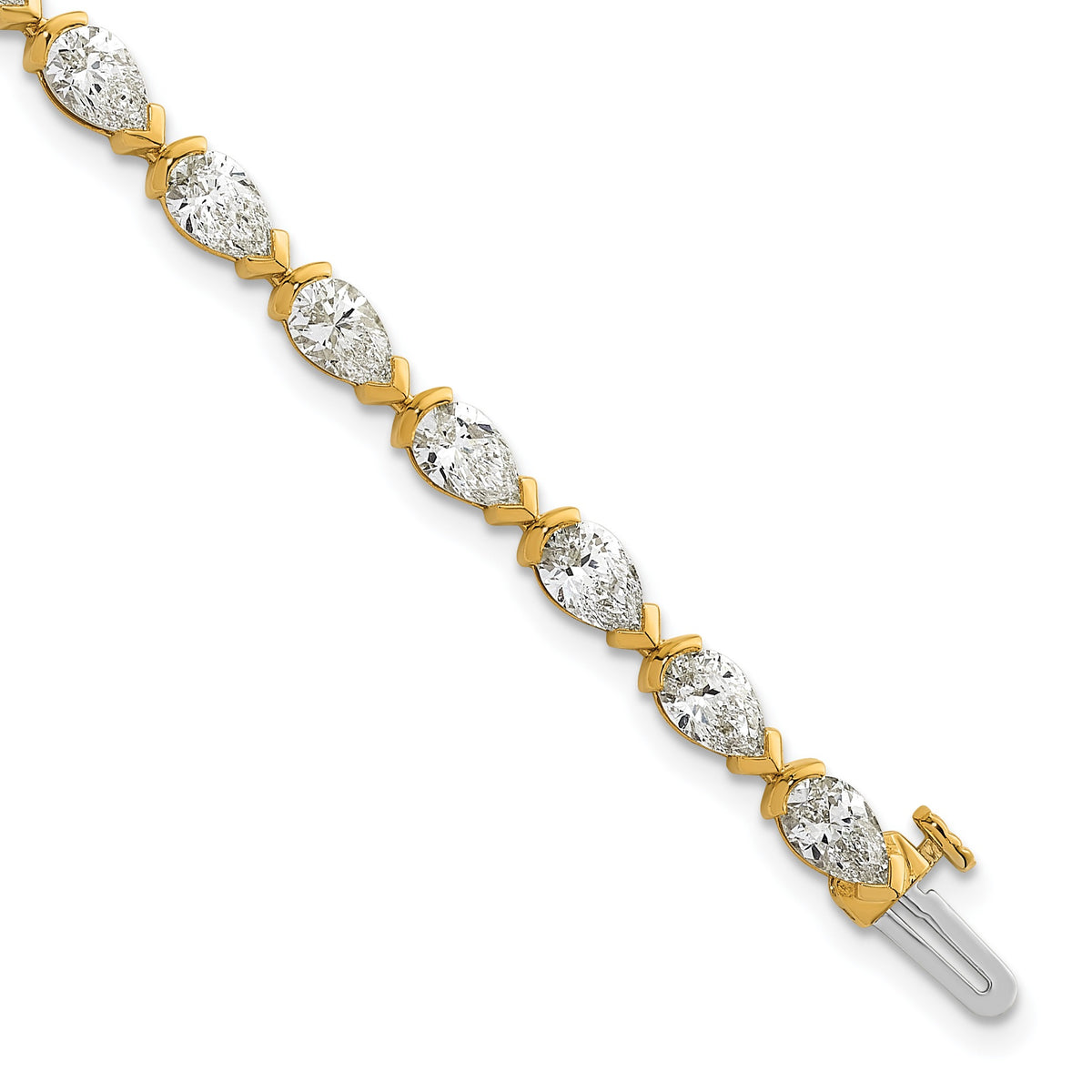 14k Yellow Gold 7.81 CT Pear Shape Lab Grown Diamond VS Clarity, Half Bezel Set Tennis Bracelet