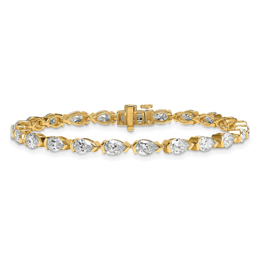 14k Yellow Gold 7.81 CT Pear Shape Lab Grown Diamond VS Clarity, Half Bezel Set Tennis Bracelet