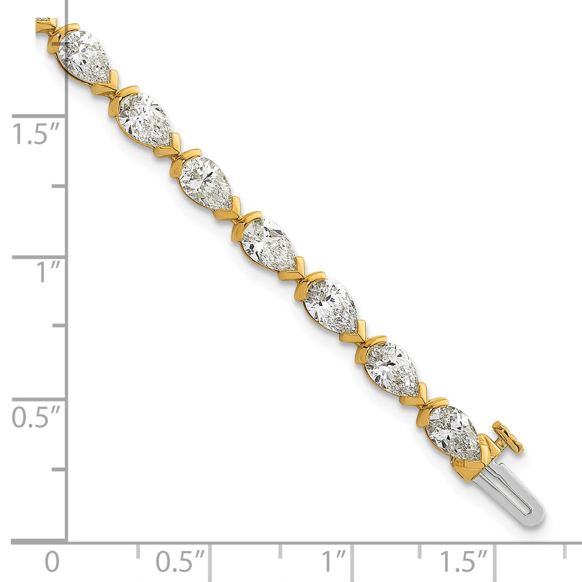 14k Yellow Gold 7.81 CT Pear Shape Lab Grown Diamond VS Clarity, Half Bezel Set Tennis Bracelet